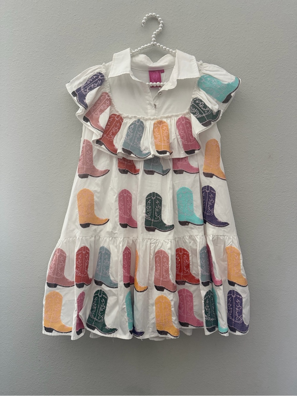 BRAND NEW W/TAGS • QUEEN OF SPARKLES • QOS • COWGIRL BOOTS RUFFLED DRESS • SMALL